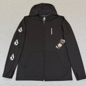 Volcom Iconic Stone Long Sleeve Hood Thrashguard Black Mens M Full Zip UPF50 NWT